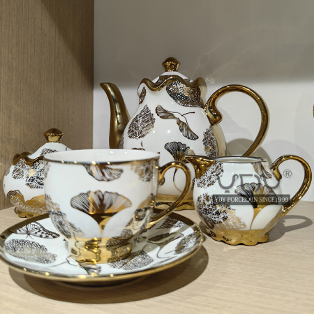 gold plated porcelain tea set